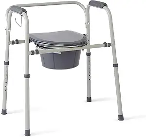Medline Steel 3-in-1 Bedside Commode, Portable Toilet with Microban Protection, Can be Used as Raised Toilet Seat Riser, Gray