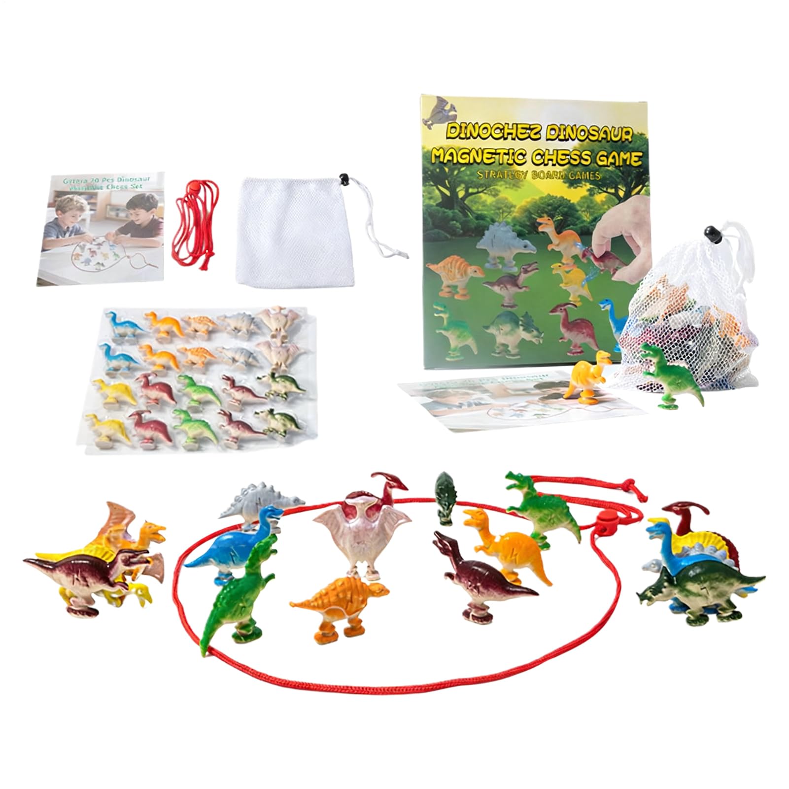 Juego De Magnético: De Fiesta con Cuerda, Juego De Mesa Familiar con 20 Piedras De Dinosaurio, Entretenimiento De Mesa Escolar En El Aula Interior Al Aire Libre | Viaje por Carretera J