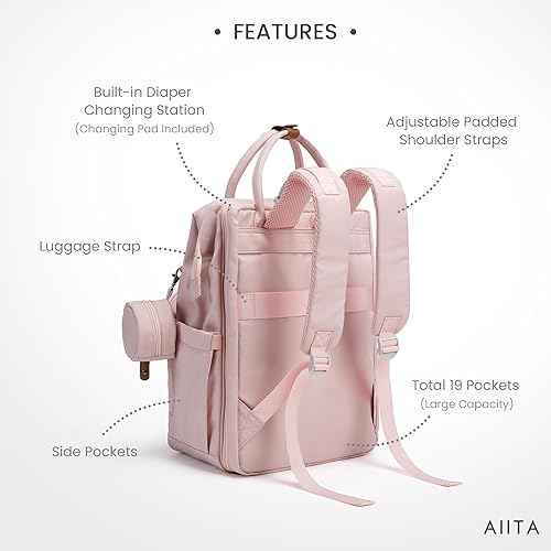 Miniatura 3 de Mochila para pañales, bolsa de pañales multifunción con cambiador, bolsas de pañales para bebés para niños y niñas, elegante mochila de viaje de