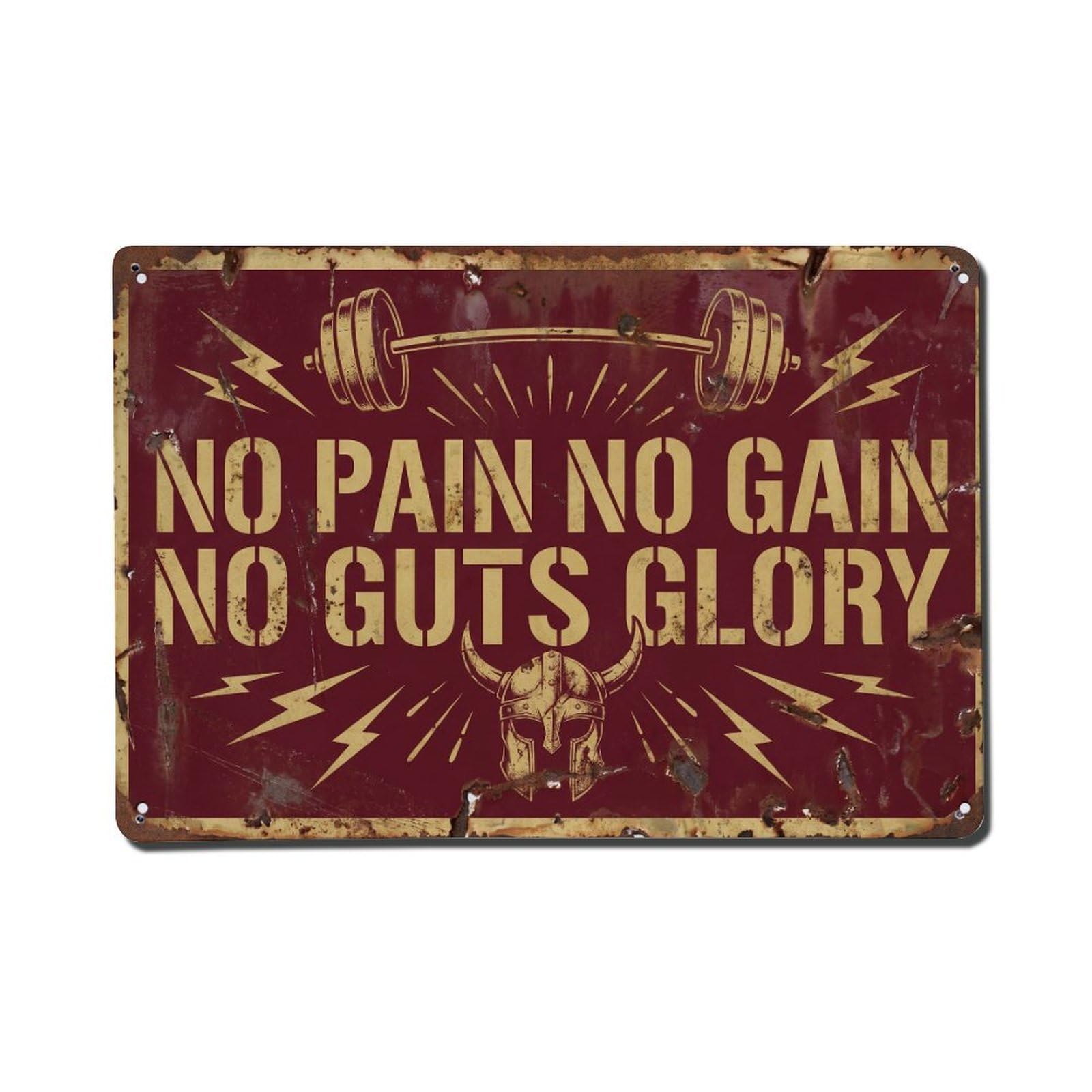 No Pain Gain Guts Retro Motivational Slogans Metal Tin Sign Plaque Wall Decor for Cafe, Club Bar, Office, Home Garden Metal Poster 8x12Inch