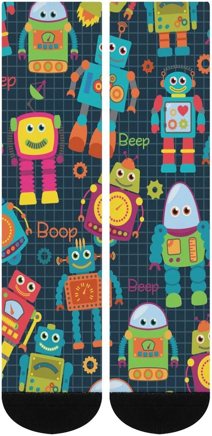 Cute Robots Knee High Socks Athletic Long Stockings Sport Casual Crew Tube Sock Boot 40cm