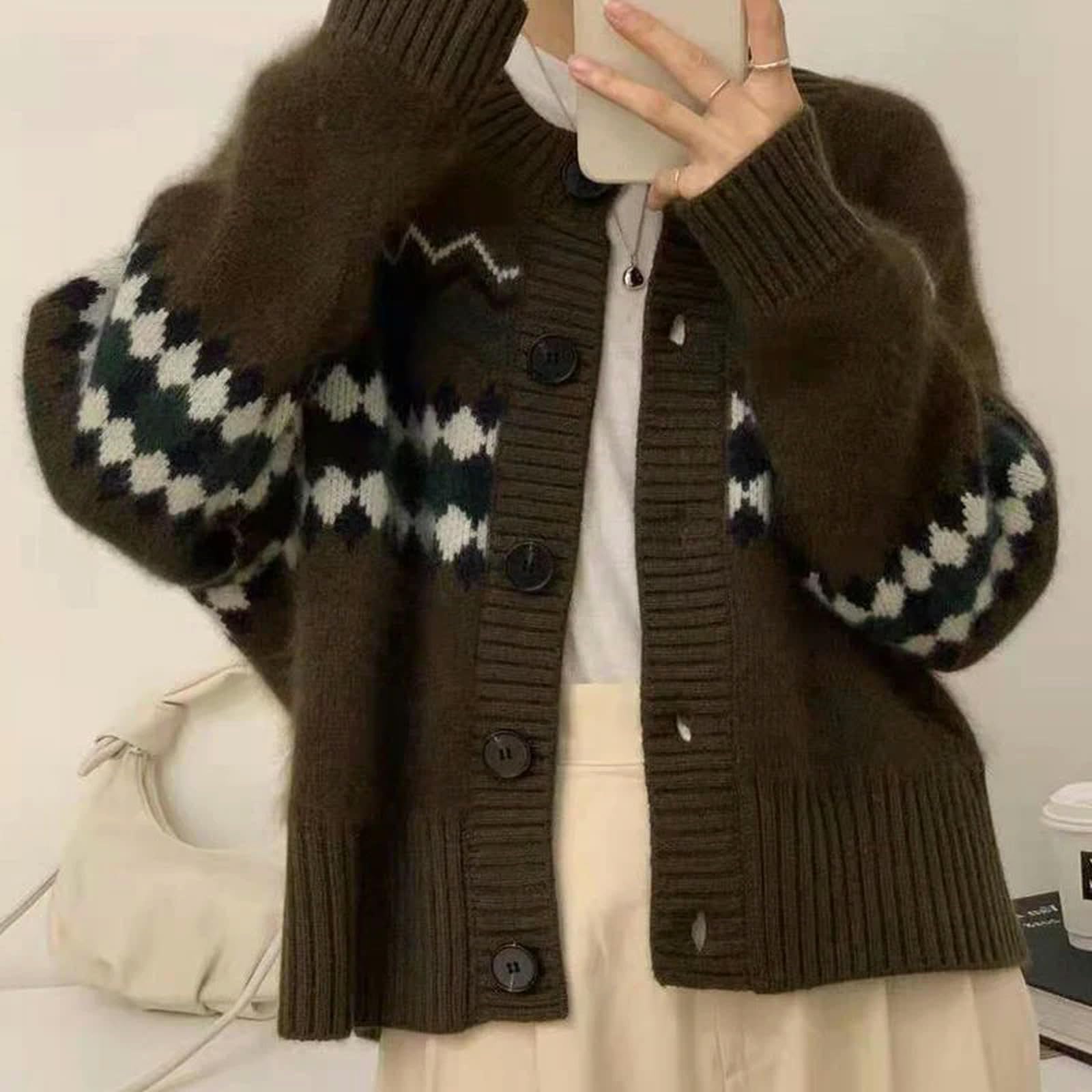 Maglione Donna Cardigan Women Autunno Inverno Manica Lunga Cardigan A Maglia Donna Chic Abbottonata Stampato Femmina Femmina