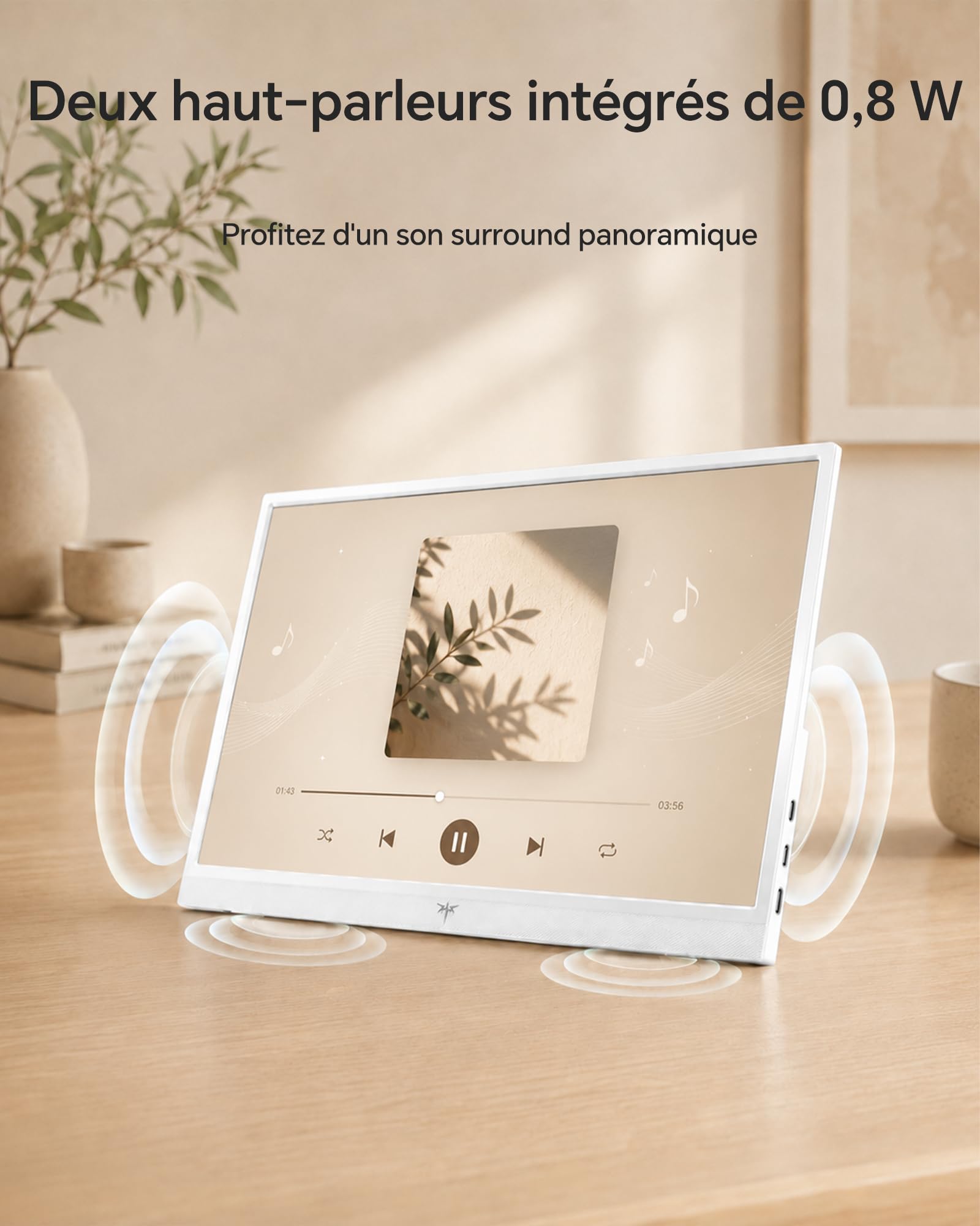 KTC Écran Portable 15,6" 1920x1080 FHD IPS, USB-C & Mini HDMI Écran Externe, HDR10, Moniteur de Jeu Ultra-Fin Portable avec Support & Haut-parleurs, pour Laptop/PC/Mac/PS3/PS4/PS5/Xbox, Blanc