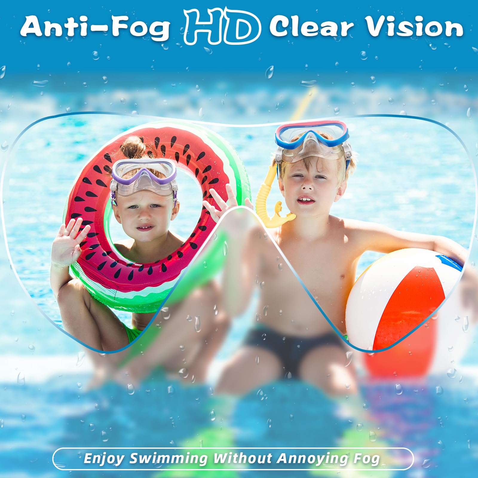 Freela Gafas de natación para niños de 3 a 15 años con cubierta de nariz, lente de vidrio templado antivaho, sin fugas, máscara de buceo de visión clara de 180°