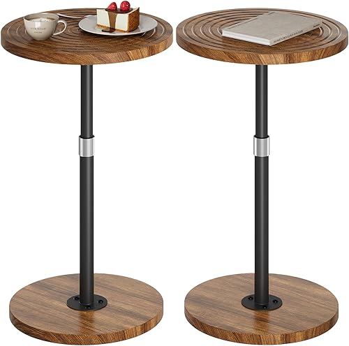 Juego de 2 mesas auxiliares redondas, mesa de bebida pequeña de altura ajustable, soporte de pedestal para Martini, mesa de cóctel con base pesada,
