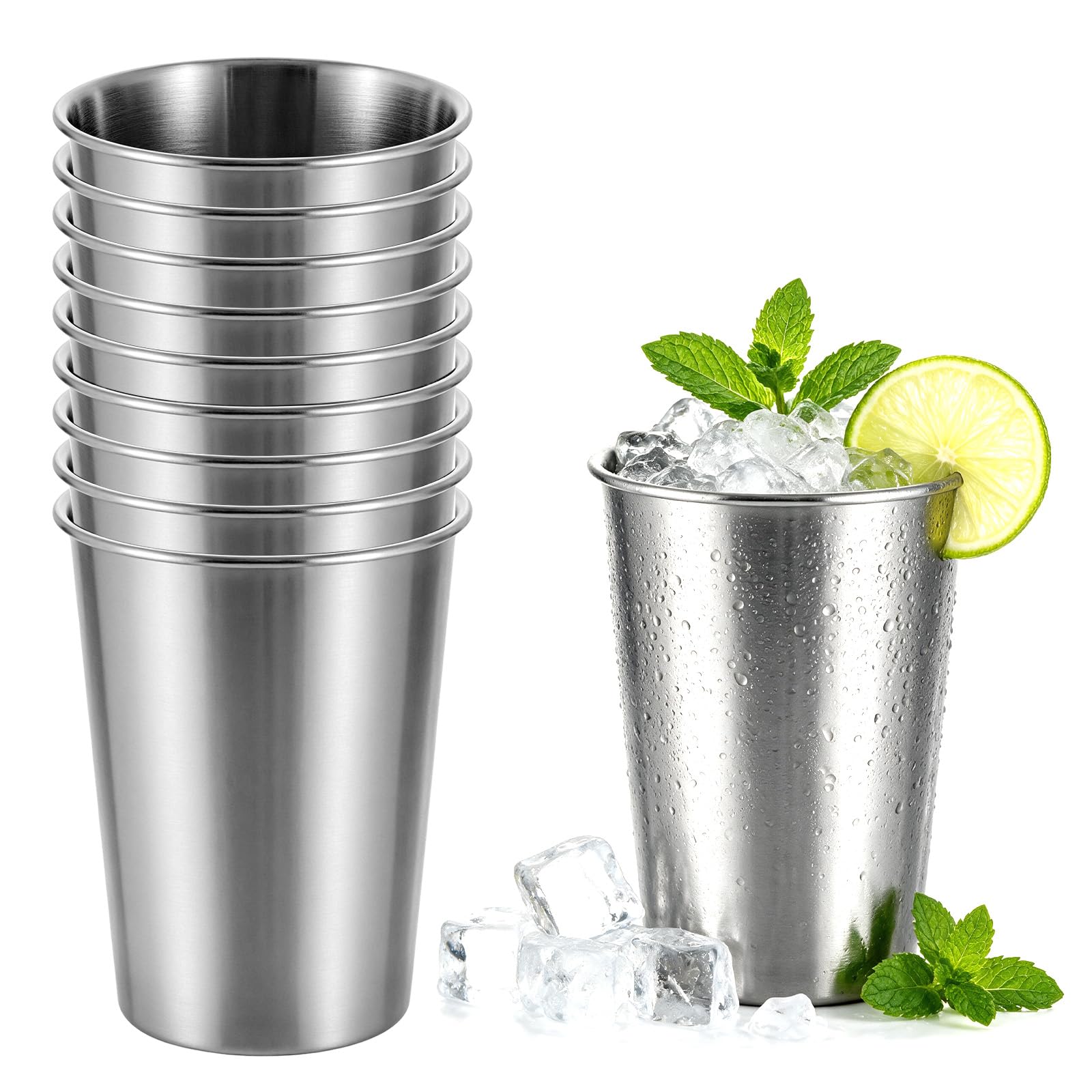 Dexpally 10 PCS Stainless Steel Cup, 400ml 304 Stainless Steel Tumbler, Reusable Metal Cups Stackable for Home, Restaurants, Party, Travel, Camping, Silver