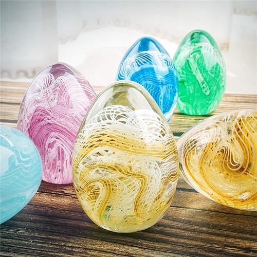 Miniatura 7 de QFkris Crystal Blessings - Huevos de Pascua pisapapeles de 3.4 pulgadas de vidrio soplado, decoración de escritorio (verde)