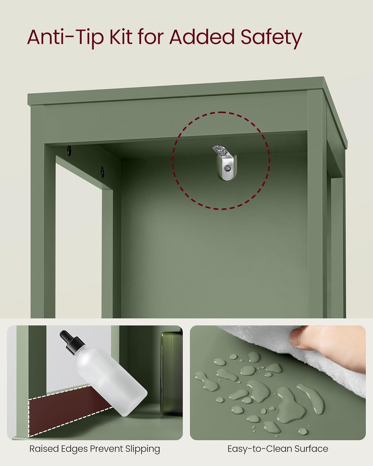 VASAGLE Bathroom Floor Cabinet, Bathroom Storage Organizer Rack Stand, Multifunctional Corner Unit, 2 Drawers, 141.5 cm in Height, Forest Green UBBC066C01 - Image 7