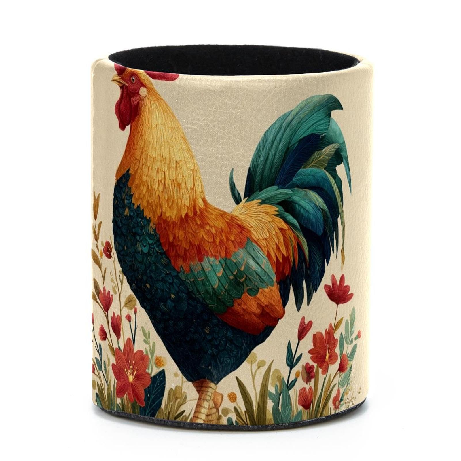 VAPOKF Round Pencil Holders for Desk, Rooster Pen Holders Pen Pot Makeup Brushes Storage Desktop Stationery Supplies Organiser for Home Office