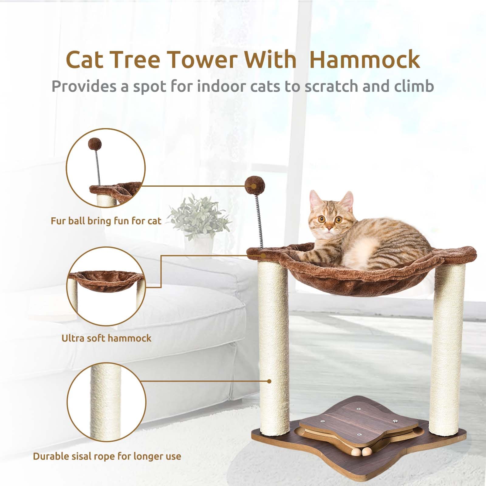 Cat Scratching Post With Hammock & Ball Track – 18" Cat Tree Tower For Indoor Cats & Kittens