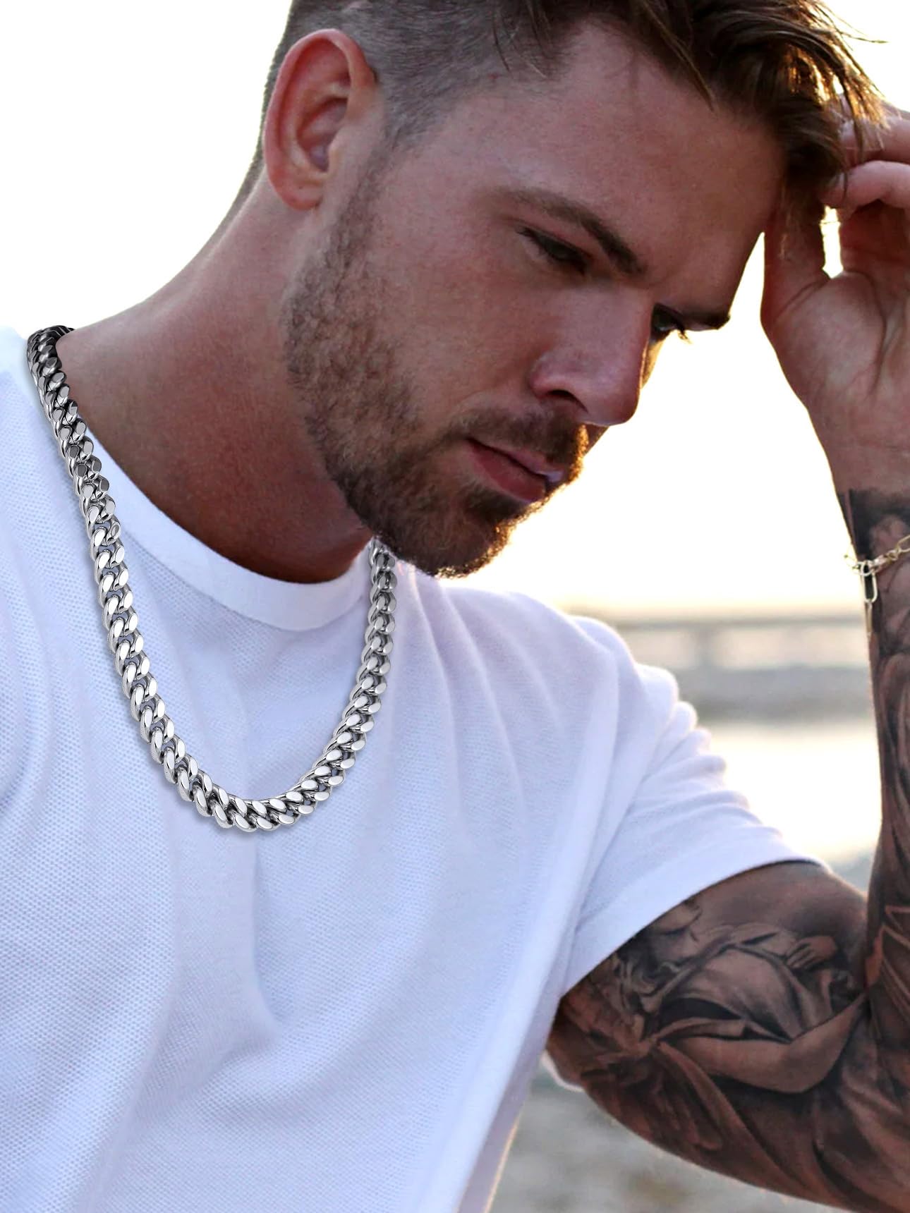 Bestyle Collana Uomo Donna a Catena Cubana Miami in Acciaio Inossidabile 5/7/8/12MM, Grossa Robusta Colore Argento/Oro/Nero, Lunghezza 46–76CM Stile Hip Hop Punk