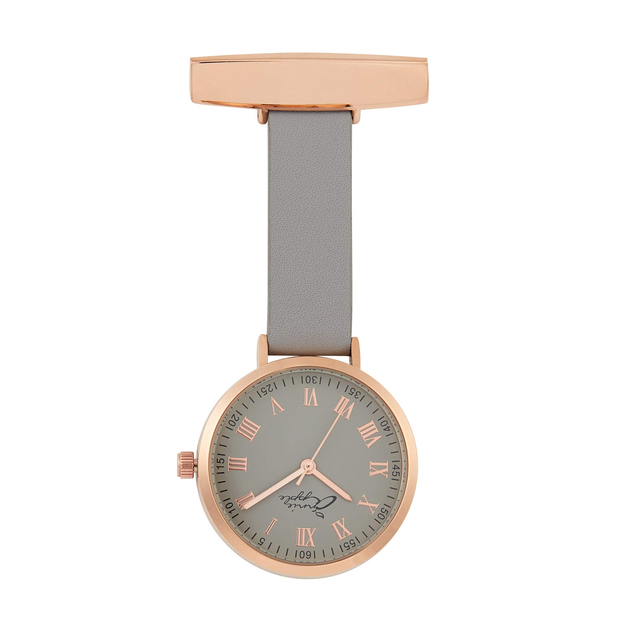 Annie Apple Meraki Nurses Fob Watch – 35mm Rose Gold Case with Slate Grey Dial and Smooth Grey Genuine Leather Strap – Premium Analogue Pocket Watch for Medical & Beauty Professionals