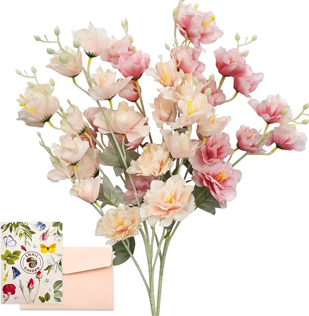 SNAILGARDEN 2 Pack Artificial Flower Bouquet,Long Stem Silk Peony,Fake Spring Flowers with 40 Flower Heads,for Bridal Wedding Home Party Festival Floral Arrangements Decoration(Champagne & Pink)