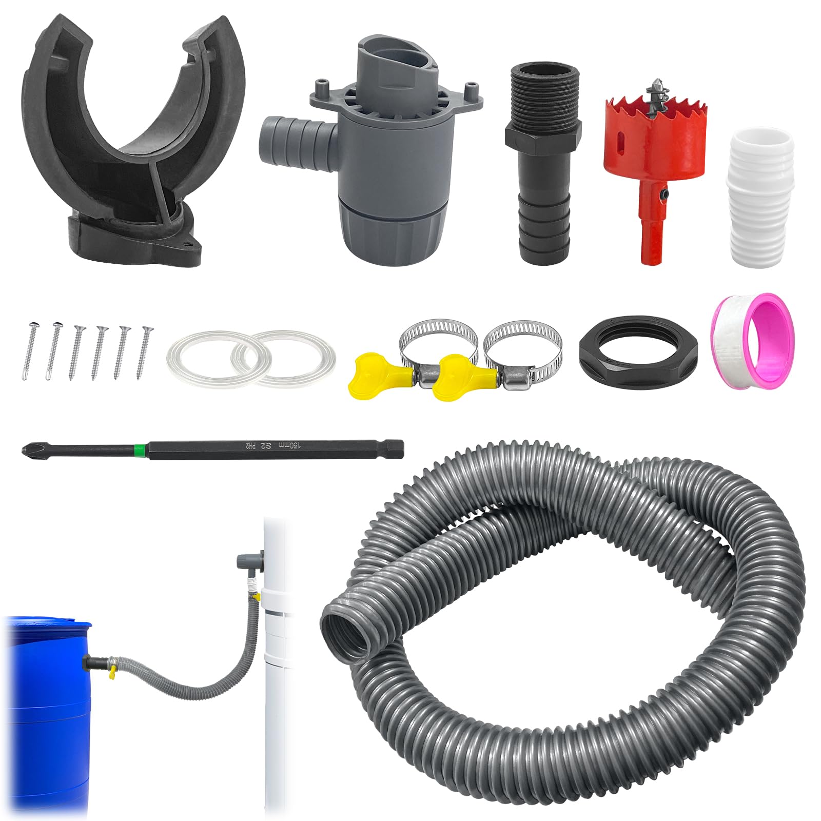 Colector de Agua de Lluvia, Colector de Lluvia para Bajantes Speedy, para diámetro Interior del Tubo bajante 75-110 mm, Bajante para Techos de hasta 80 m² (Grey) | Sistema de captura de agua con accesorios de montaje, conexión para barriles de lluvia para