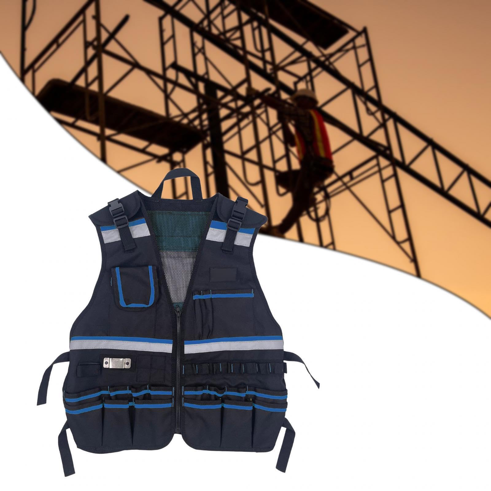 Gilet portautensili per elettricisti, comodo e resistente per carpentieri, per riporre utensili e accessori essenziali. Stili di gilet portautensili per elettricisti, borsa portaoggetti.