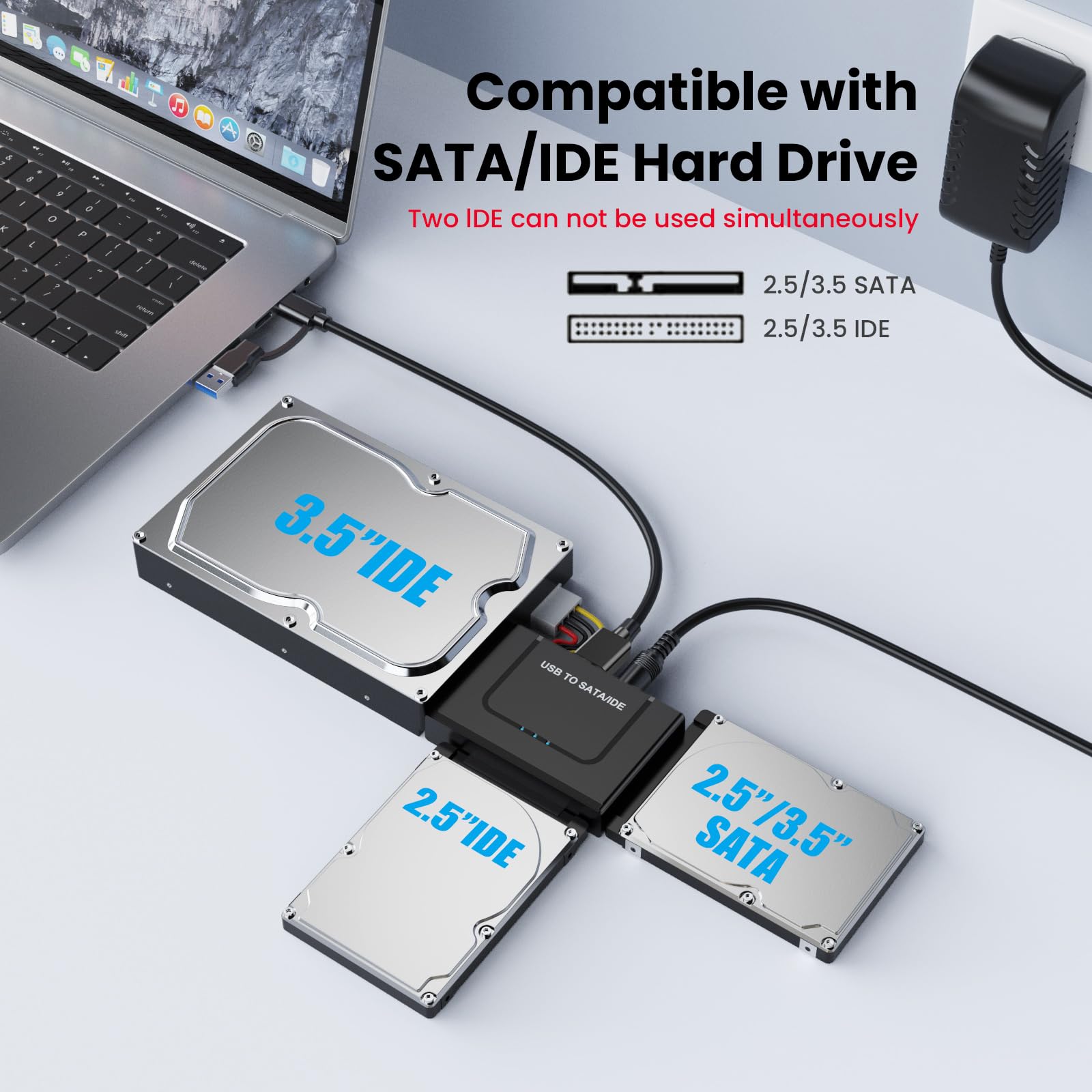 USB SATA Converter per Disco Rigido Esterno con Adattatore di Corrente 12V/2A - Dettaglio