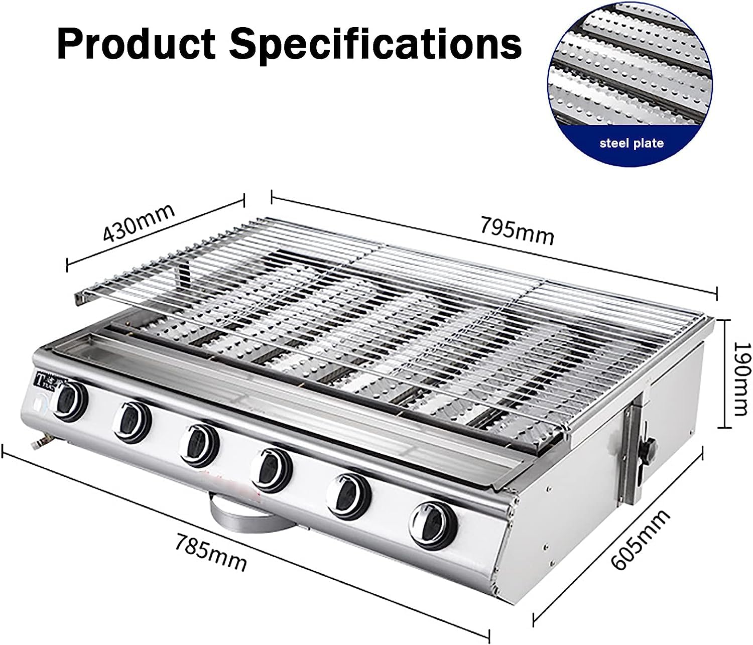 Parrilla De Gas Propano De Mesa Para Exteriores De 6 Quemadores, De Acero Inoxidable Sin Humo Portátil Para Barbacoa, Acampar, Picnics, Jardín y Fiesta