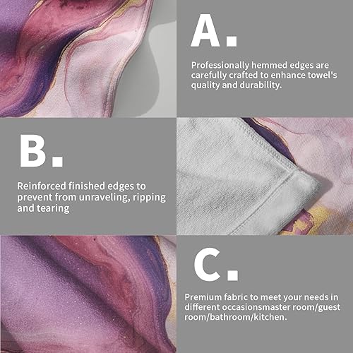 Miniatura 5 de Toalla de mano de mármol rosa púrpura  Juego de 2 toallas de baño de tinta de mármol con textura de piedra dorada, pintura abstracta, hermoso