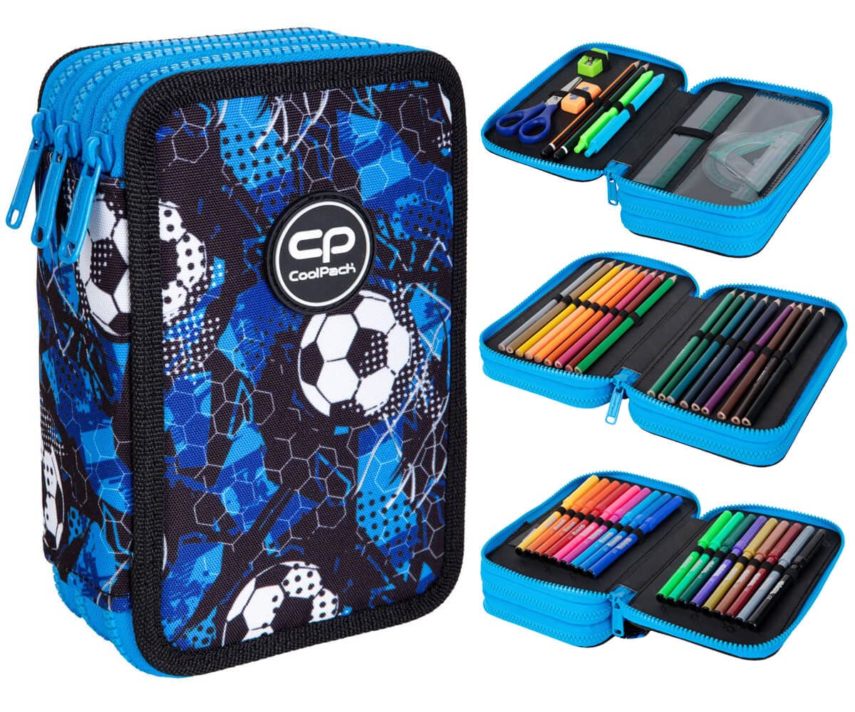 COOLPACK Trousse XXL pour garçon - 44 pièces - Avec écusson - Motif : Soccer, Football, coloré, Trousse Garçon