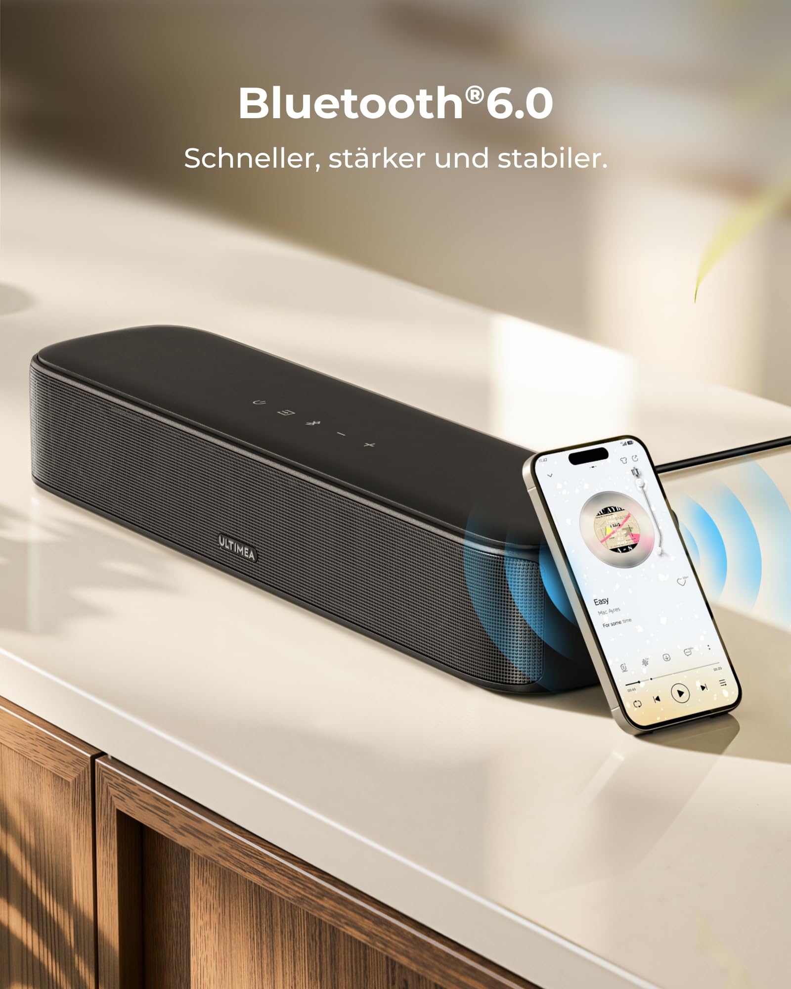 ULTIMEA Wirtualny soundbar Surround 7.1ch, soundbar do TV z 4 głośnikami Surround, 330 W Peak Power, Surround Sound System, Bluetooth 6.0, sterowanie aplikacją, soundbar z subwooferem, Aura A40 Pro