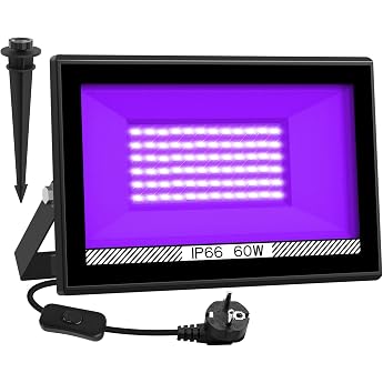 60 w led black light spotlight natpow uv black light floodlight with plug ip66 waterproof black light lamp fluorescence blacklight party light for halloween aquarium bar neon colors disco 1 pack [energy class e]