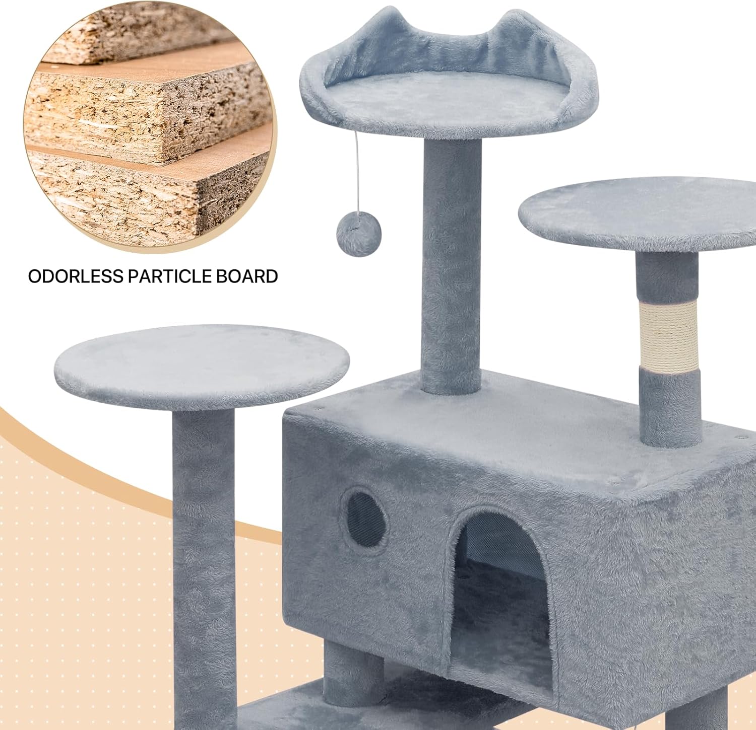 Light Gray 70" Multi-Level Cat Tree Tower with Sisal Posts