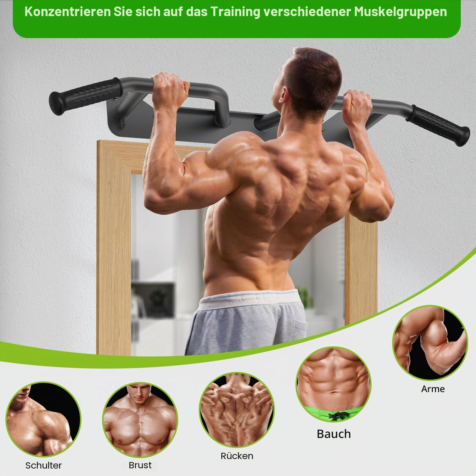 SELEWARE klimmzugstange türrahmen klimzugststange wand - Wandmontage Latzugstangen Home Gym Workout Ausrüstung mit Widerstandsband Haken