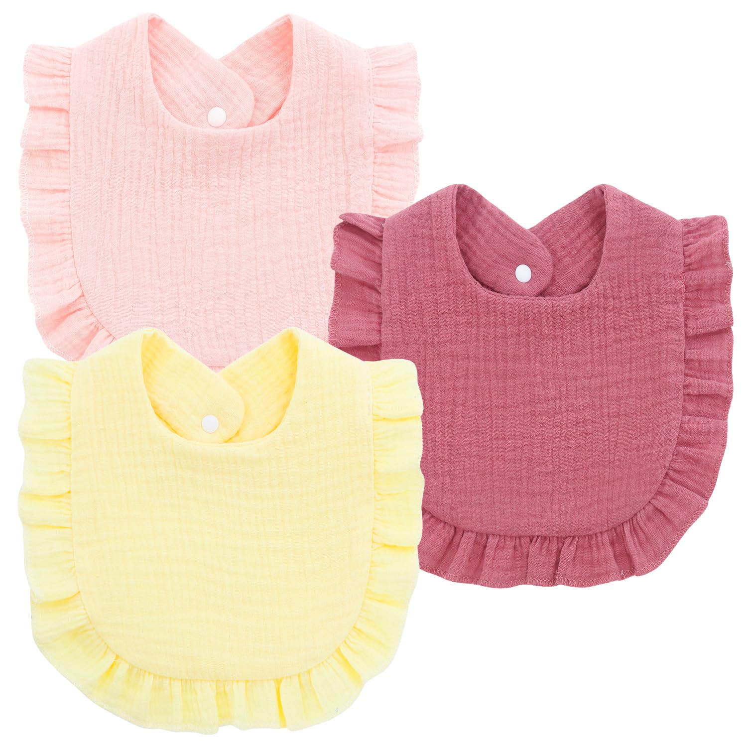KEJOL Baby Bibs | Muslin Dribble Bibs | Cotton Unisex Newborn Bibs for Baby Toddler, Infant 0-24 Months (Yellow/Pink/Red)