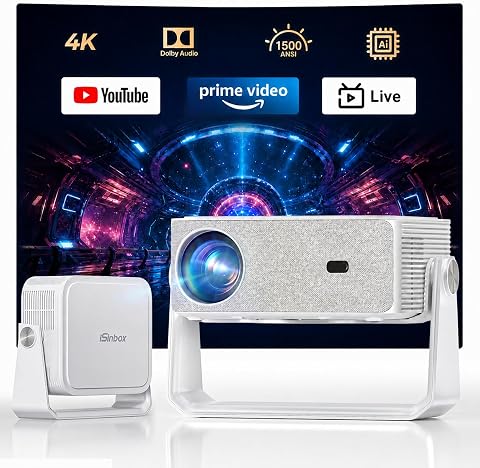 iSinbox 4K Beamer Outdoor mit Netflix, 2x20W Dolby & DTS, HDR10+, WiFi 6
