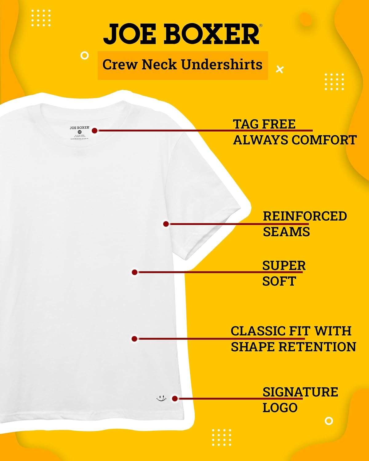 JOE BOXER Mens T-Shirts Pack of 4 - Crew Neck Undershirts for Men Pack of 4 - Mens White T Shirts - Image 3