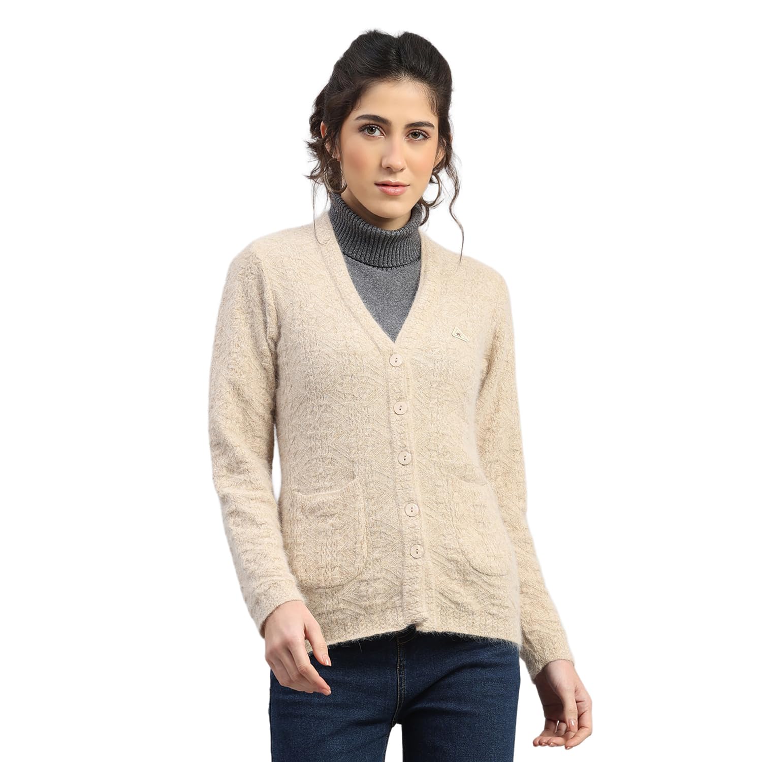 Womens Regular Fit Self Design Full Sleeve V Neck Cardigan | Warm Woolen Buttoned Sweater for Ladies | Stylish Knitted Cardigan for Women's (Pack of 1)