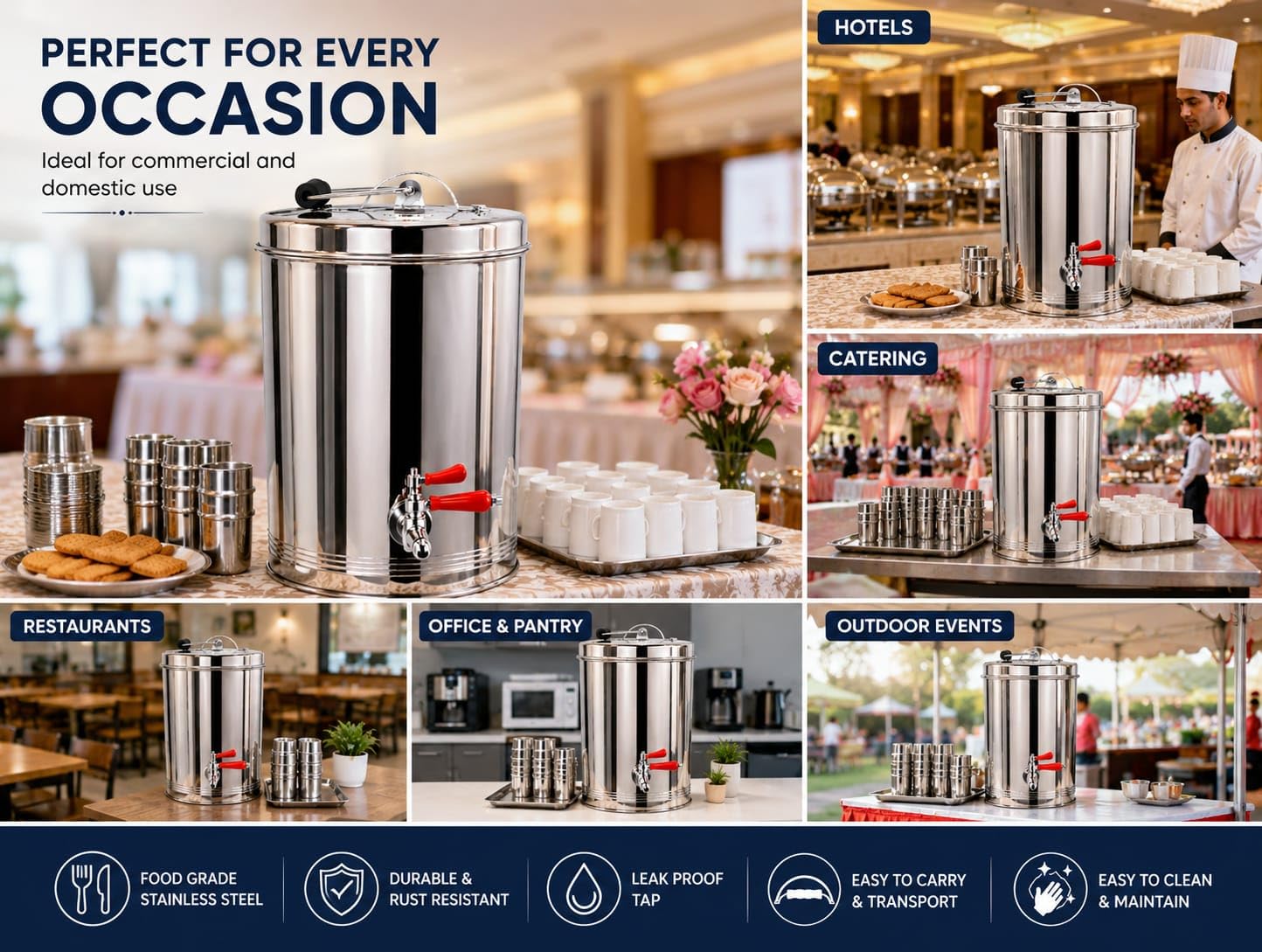 Stainless Steel Tea Coffee Urn - 5L Self-Serve -6