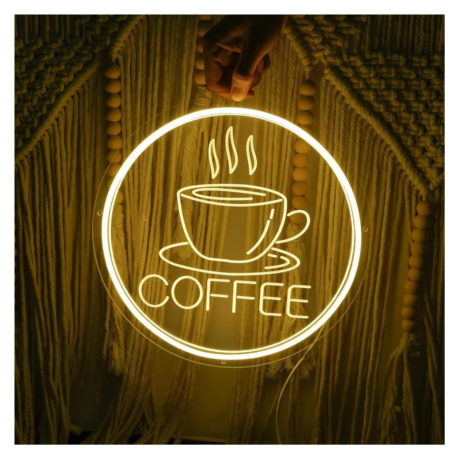 Luz de Diseño de Digital Letrero De Neón Coffee Para Luz De Pared, Lámpara De Noche Blanca Cálida, Alimentada Por USB Para Barbacoa, Tienda, Restaurante, Cerveza, 31cm×31cm