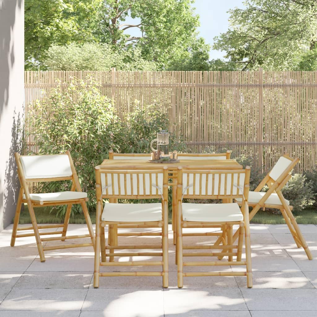 Chaises de salle à manger pour jardin pliantes meubles en bambou avec coussin x6
