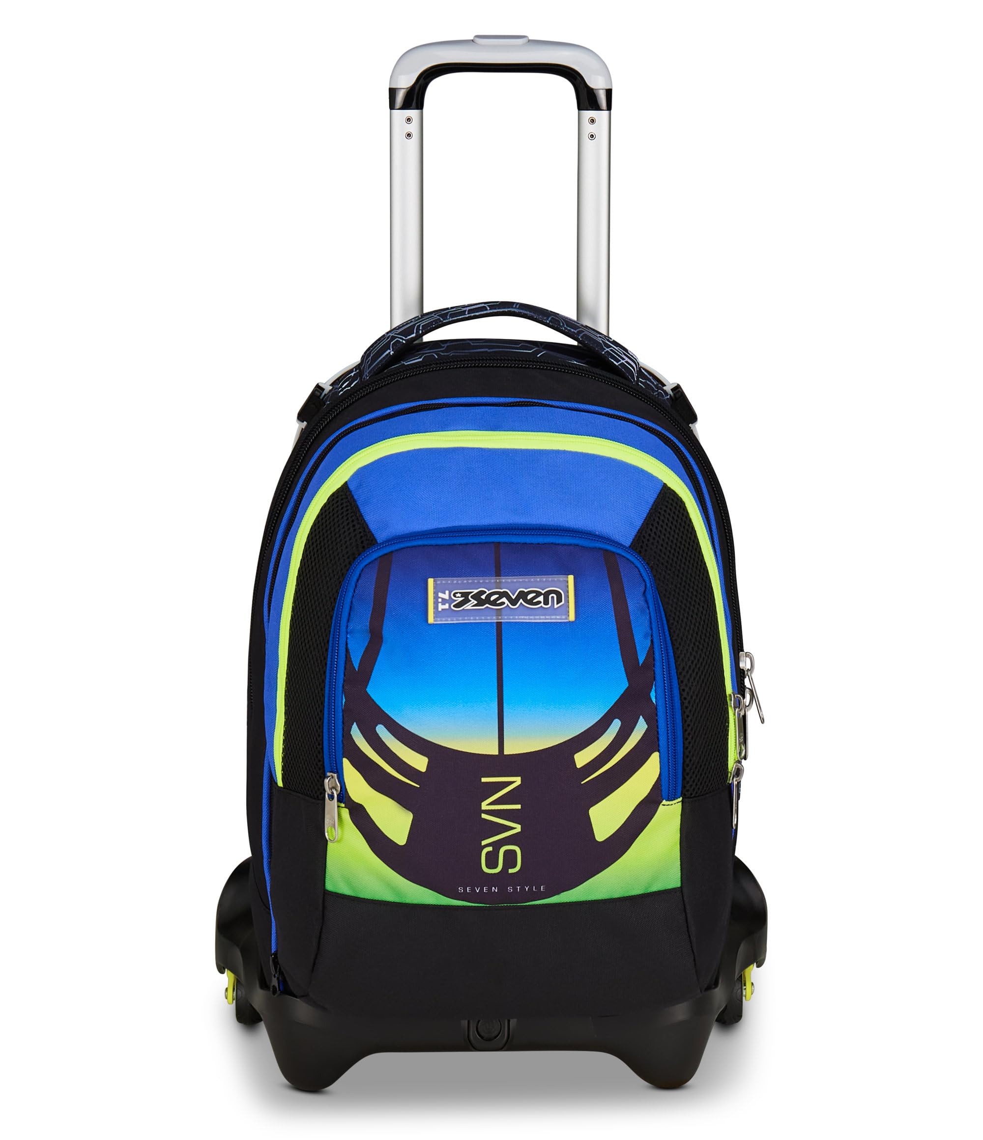 Seven Trolley Scuola Jack 3 Ruote Detach Nuanced, Blu Giallo, Zaino Con Carrello Sganciabile Da 37 Litri, Tasca Borraccia, Zainetto Staccabile, Multiuso e Spazioso, Per Scuola Elementare e Media,