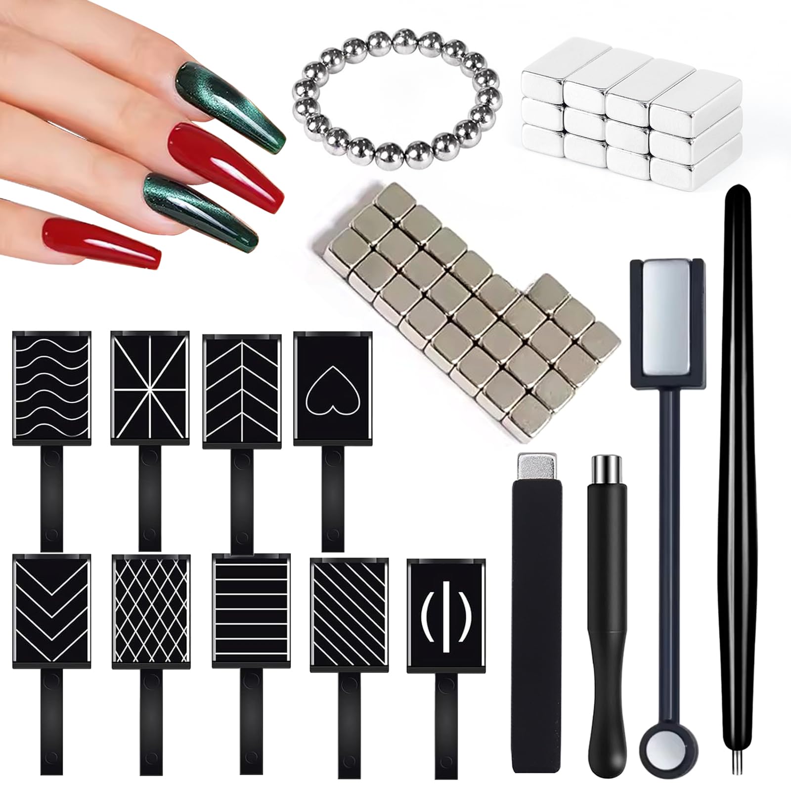 YECIRALA 72 PCS Nail Magnets For Nails Art Cat Eye Designs, Various Style Cat Eye Magnets For Nails Magnet Pen Sticks Nail Polish Magnet Pen Bead