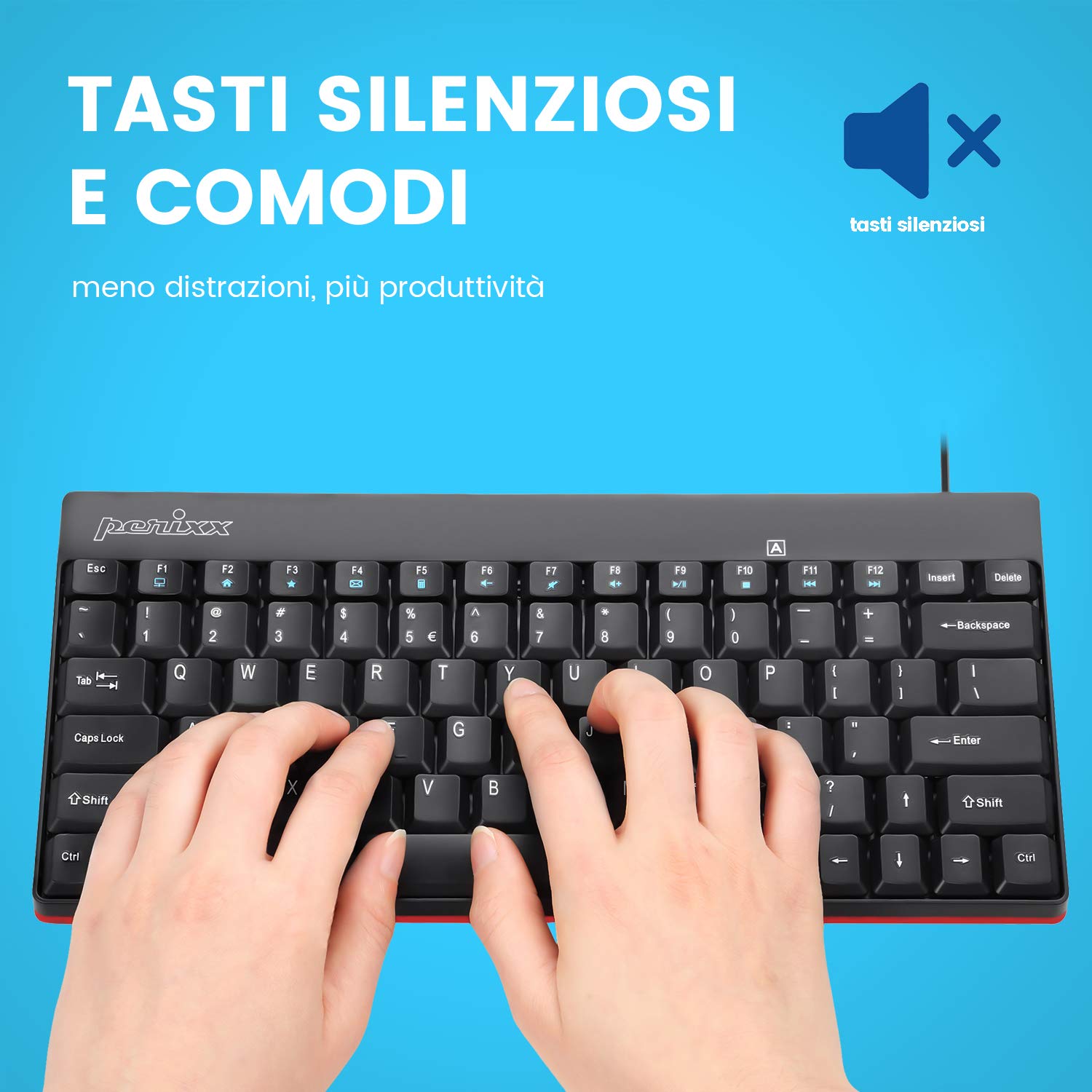Perixx PERIBOARD-422 Mini Tastiera USB-C, Connessione USB Tipo C, Layout Italiano, nera