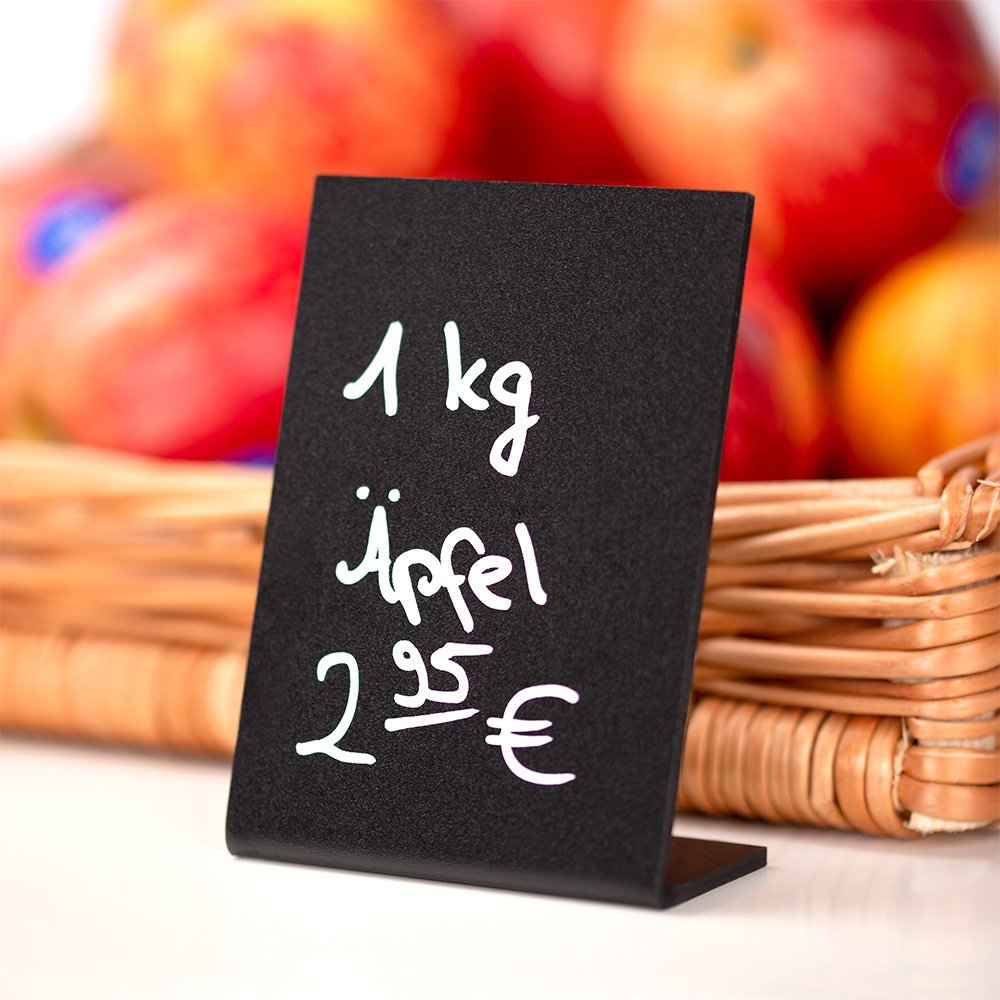 10x Tisch-Kreidetafel DIN A6 – beschreibbare Menütafel & Angebotstafel für Gastronomie – beidseitig nutzbar hoch & quer – inkl. weißem Kreidestift – wiederbeschreibbar