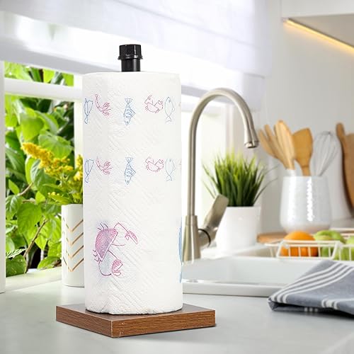 Miniatura 3 de Toallero de papel con diseño de tubería de hierro industrial rústico con base de madera maciza, dispensador de rollos de toallas de papel para