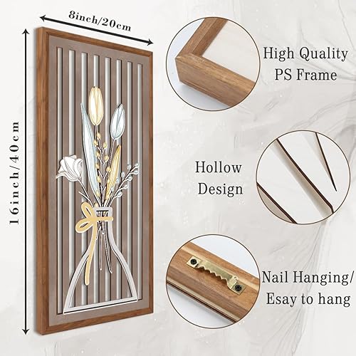 Miniatura 8 de BINCUE 3 piezas de decoración de pared de mercado de flores bohemias, botánica, moderna, arte de pared de madera, bohemio, floral, decoración