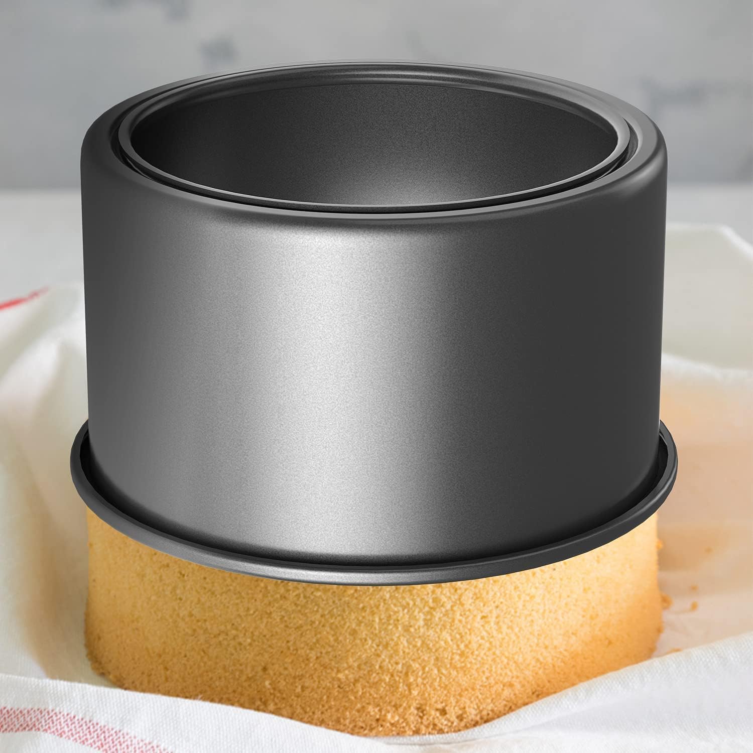 CHEFMADE Bakeware Round Cake Pan 2 Pieces, 6-Inch and 8-Inch with Removable Loose Bottom Nonstick & Quick Release Coating Chiffon Bakeware for Oven and Instant Pot Baking (Black)