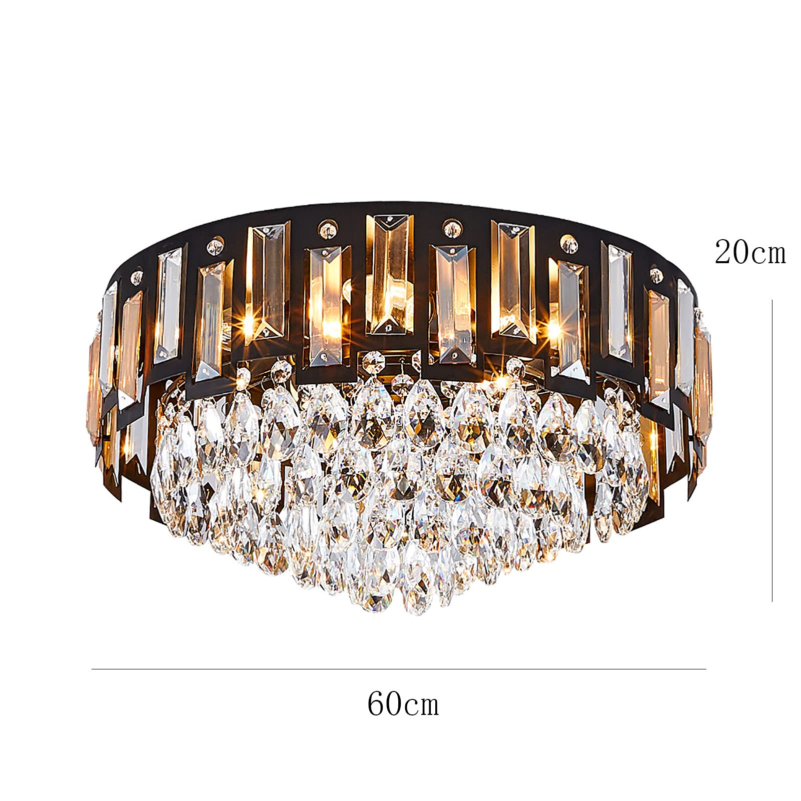 Elegante Lámpara De Techo Para Pasillo Fogón Salón,Moderno Led Cristal Araña De Cristal,E14 Redondo Negro Montaje Empotrado Plafón Con Cristal Gotas-Negro. 60 * 20cm