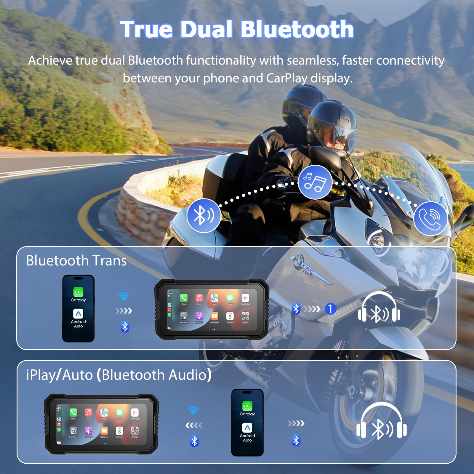 Carplay Schermo per BMW Moto Senza Fili CarPlay Android Auto Display Carplay Moto 6,25 Pollici Touchscreen Impermeabile IP67 Schermo Car Play Bluetooth Navigazione Controllo Vocale Mirror Link