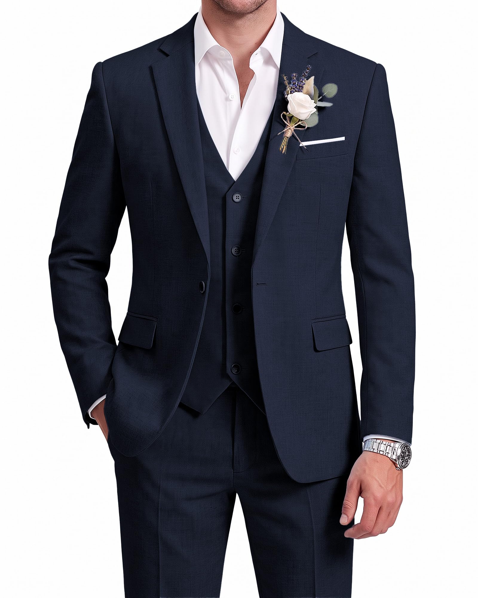 wulful Mens Suit 3 Pieces Slim Fit Suits for Men One Button Blazer Jacket Pants Tuxedo Suit Set for Prom Wedding Business-picture-20