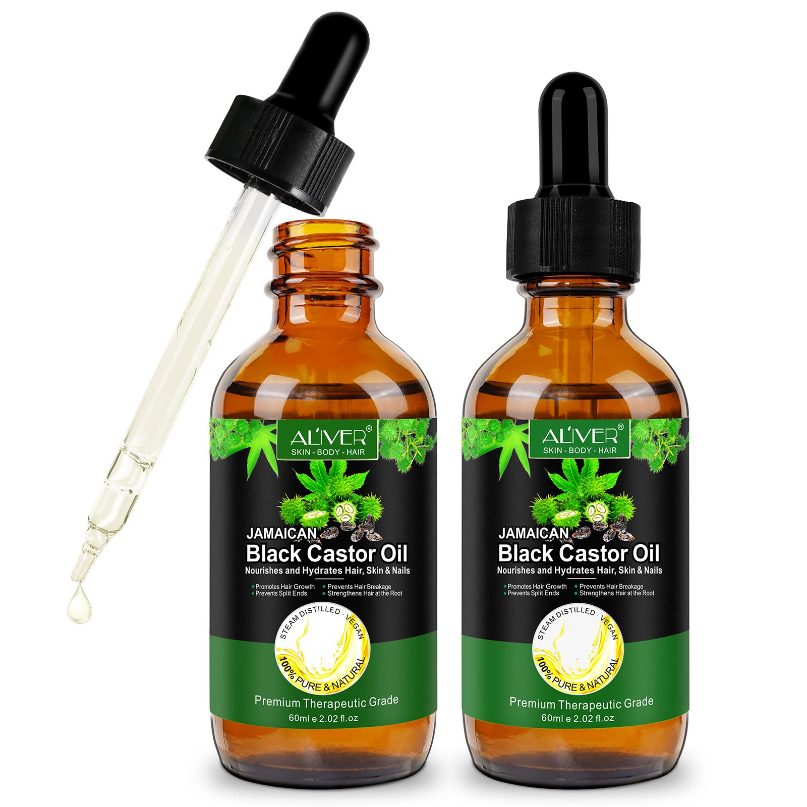 Aceite de ricino negro,aceite de ricino orgánico, aceite de ricino para el crecimiento del cabello,nutre el cuero cabelludo y estimula el cuerpo prensado en frío aceite sin refinar (60ML*2)