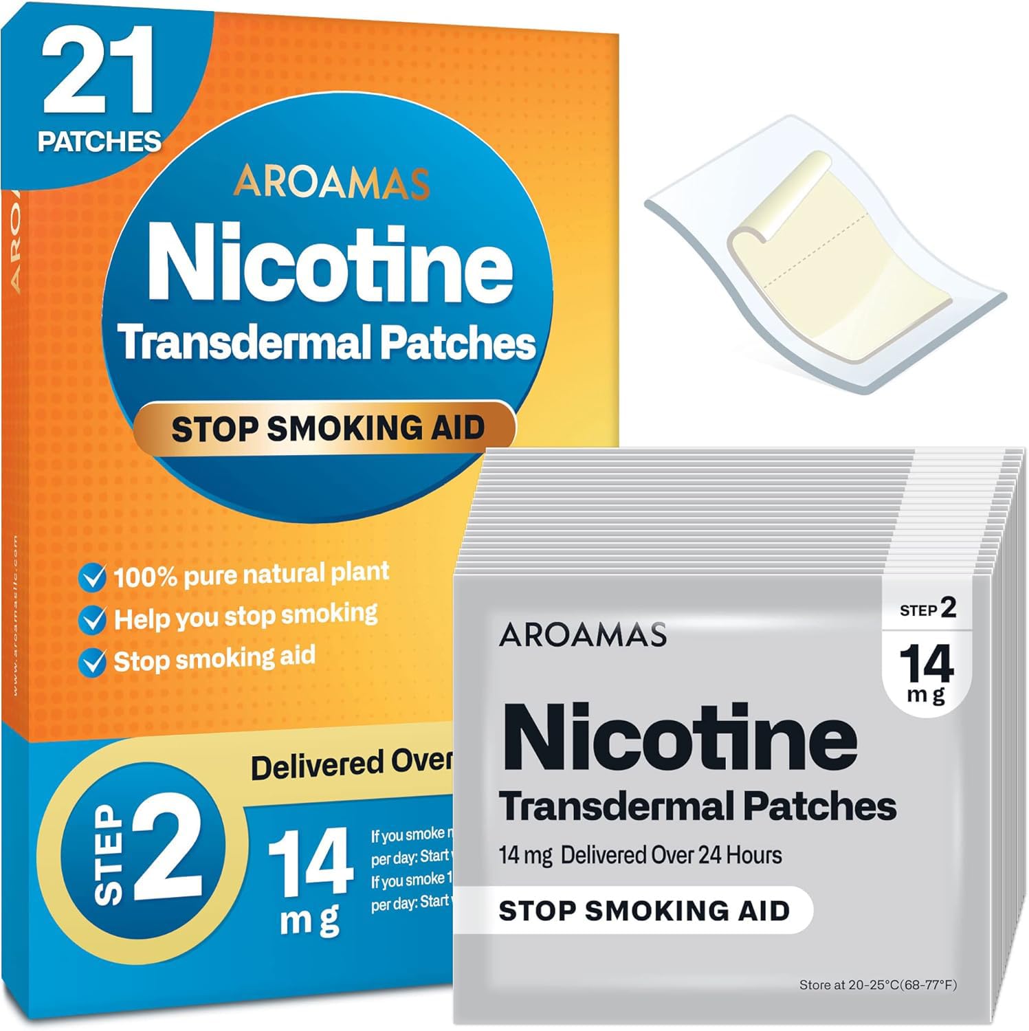 Aroamas Cot Nicotine Patches to Help Quit Smoking, Stop Smoking - Delivered Over 24 Hours Nicotine Transdermal System to Stop Smoking Aids That Work (Stop Smoking 14mg [Step 2])