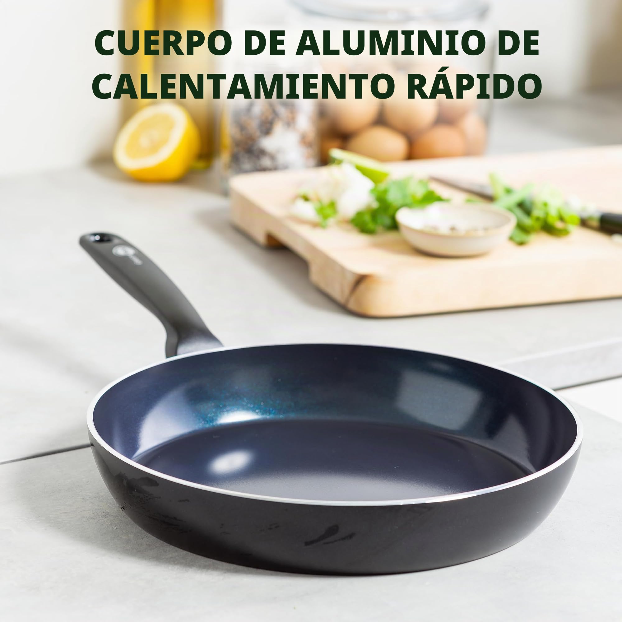 GreenPan Torino Sartén de Cerámica Antiadherente Saludable de 28 cm, Libre de PFAS, Apta para Inducción, Apta para Horno hasta 160°C, Apta para Lavavajillas, Negra