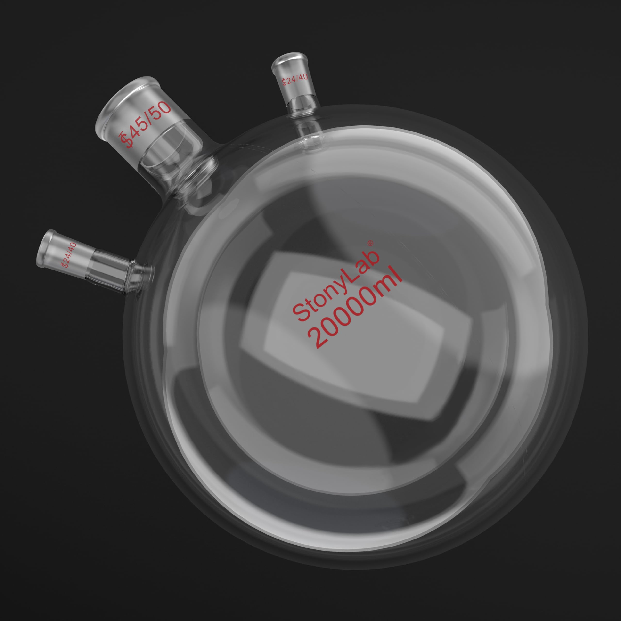 stonylab 3-Cuello Fondo Circular Botella RBF, 20 L Matraz de Laboratorio Paredes Pesadas de Vidrio Borosilicato Matraz Hirviendo con 45/50 Centros y 24/40 Conectores Exteriores Laterales