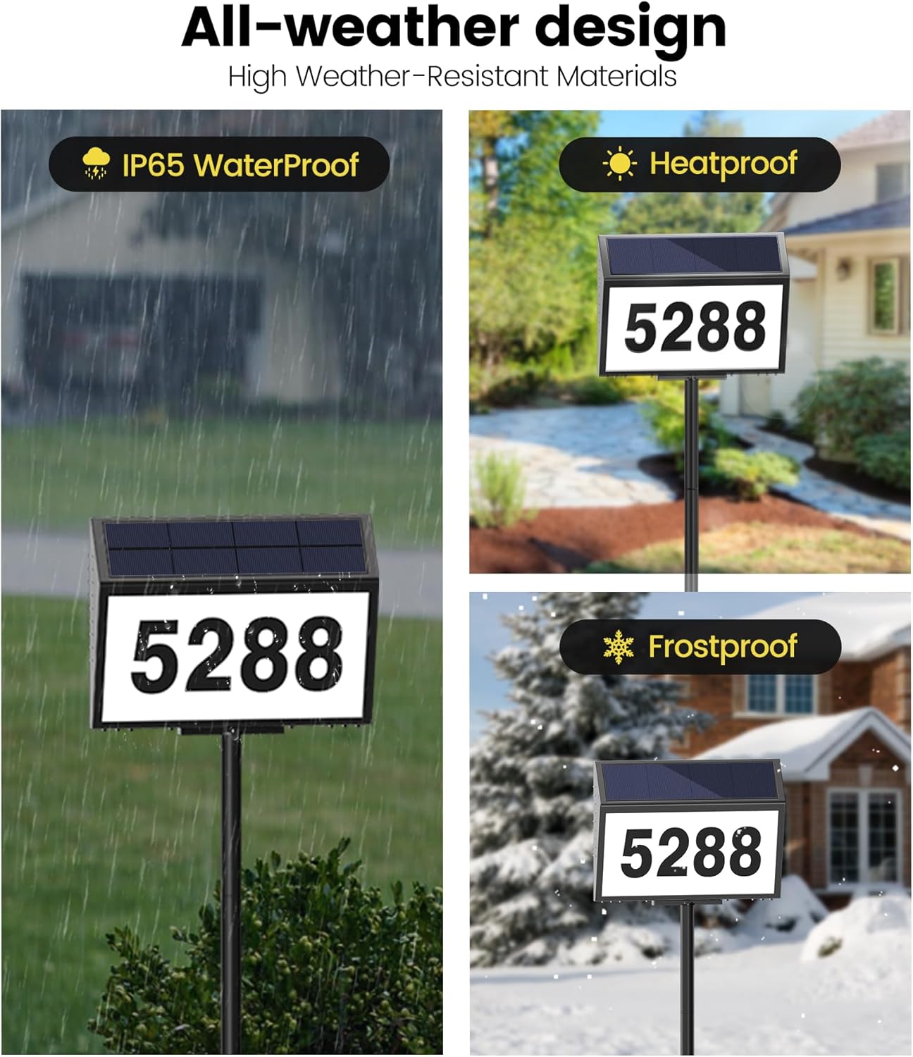 GEAGMAGC Solar House Numbers for Outside Light up, LED Illuminated Home Number Address Sign Plaque Waterproof for Yard, Wall-Mounted or Floor-Plugged- Black, 8.7 × 6.4 inch