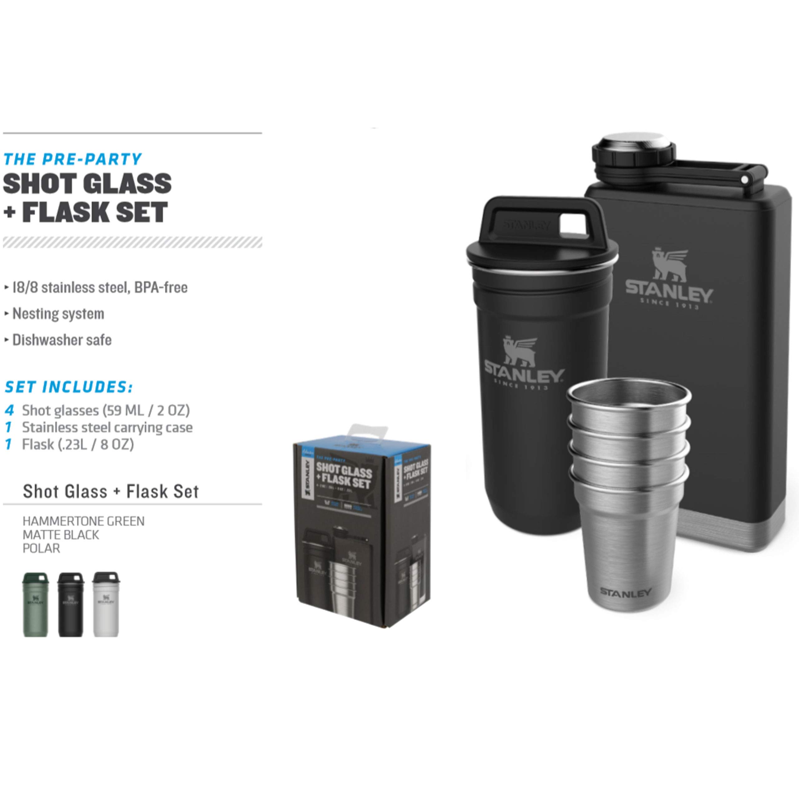 Stanley 1913 Adventure Pre-Party Shot Glasses Set + Hip Flask